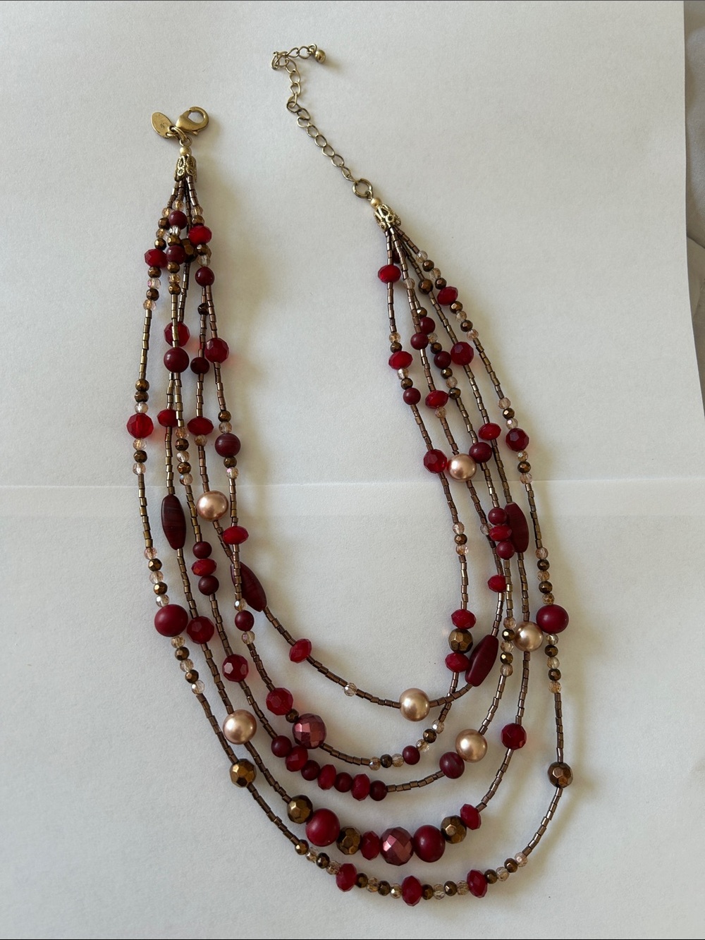 Lia Sophia Multi-Strand Red and Gold Beaded Women's Necklace